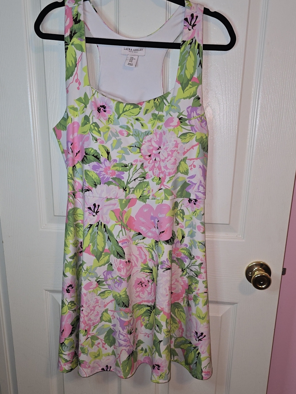 Laura Ashley Pink, Green and White Floral Midi Dress